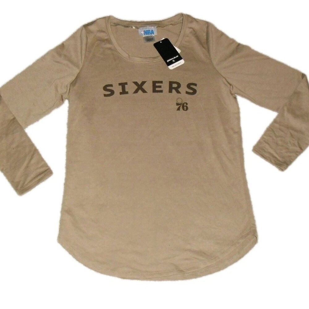 Philadelphia 76ers Womens Long Sleeve Shirt Tan Color Sz. Large New Tags Nba
